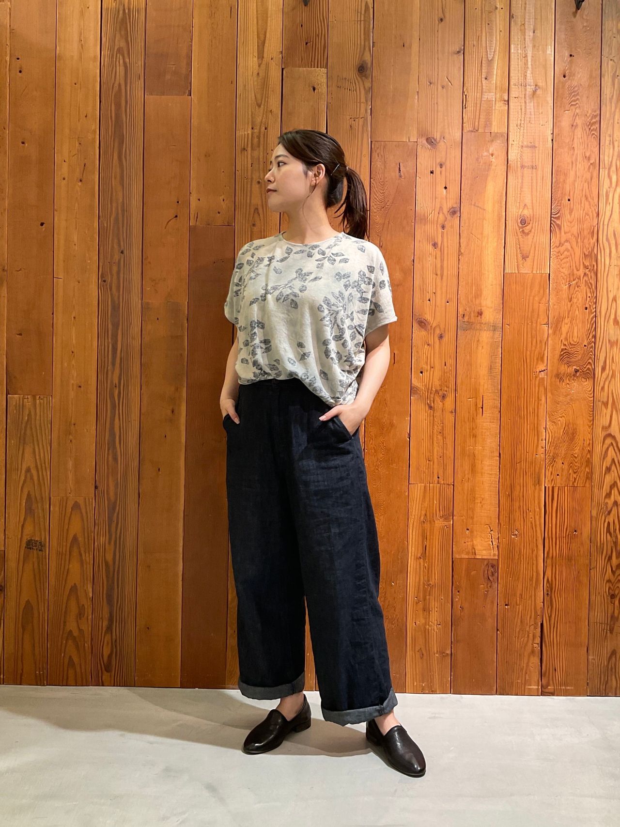 トップス パドカレ シークレットフォレストプリント綿麻天竺