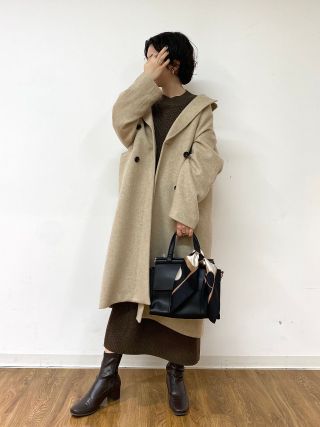 ダブルブレストコート PICCHI ウールナイロン ショートビーバー 無地 