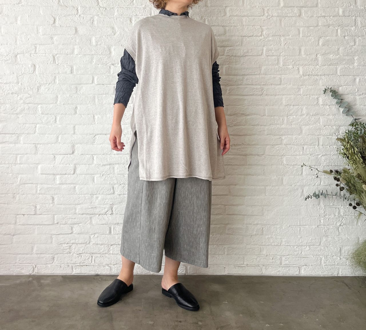専用です　パドカレ　サルエルパンツ リネン 着回しコーディネート》コットンリネン綾ストレッチ サルエル