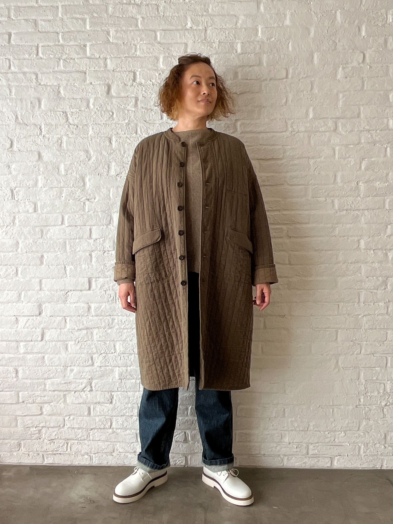 定価80300円 2024AW パドカレ アンティークキルト ストライプ コート W POINT】アンティークキルト ストライプ コート | pas de calais