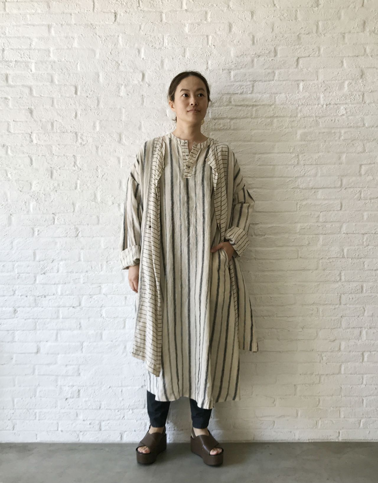 パドカレ Pas de Calais リネンストライプカーディガン ロング 38416f2646ea2a2e83b810a99e4ded