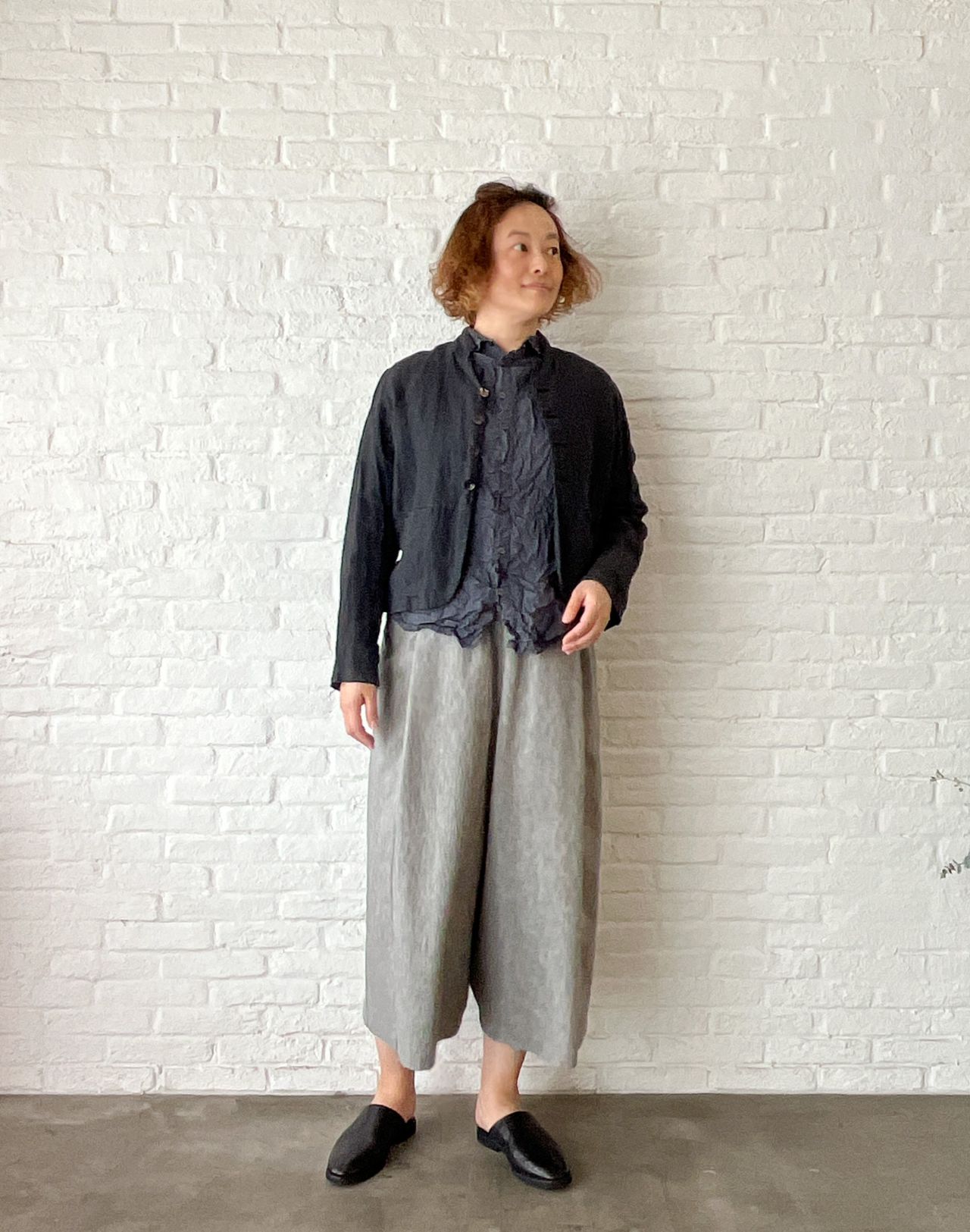 パドカレ　パンツ リネンレーヨンツイルストレッチ ワイドパンツ | pas de calais