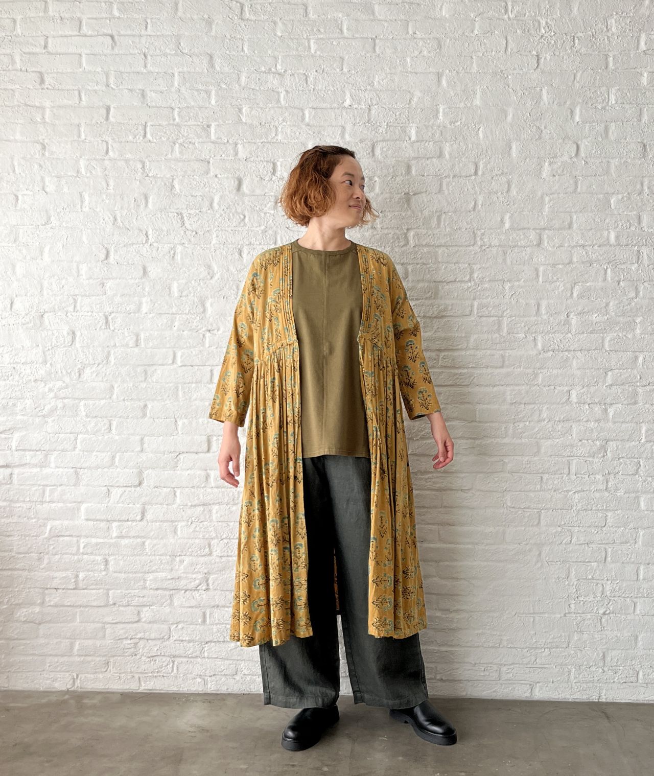 Pas de Calais ブロックプリントワンピース Pas de Calais インドフラワーブロックプリントワンピース