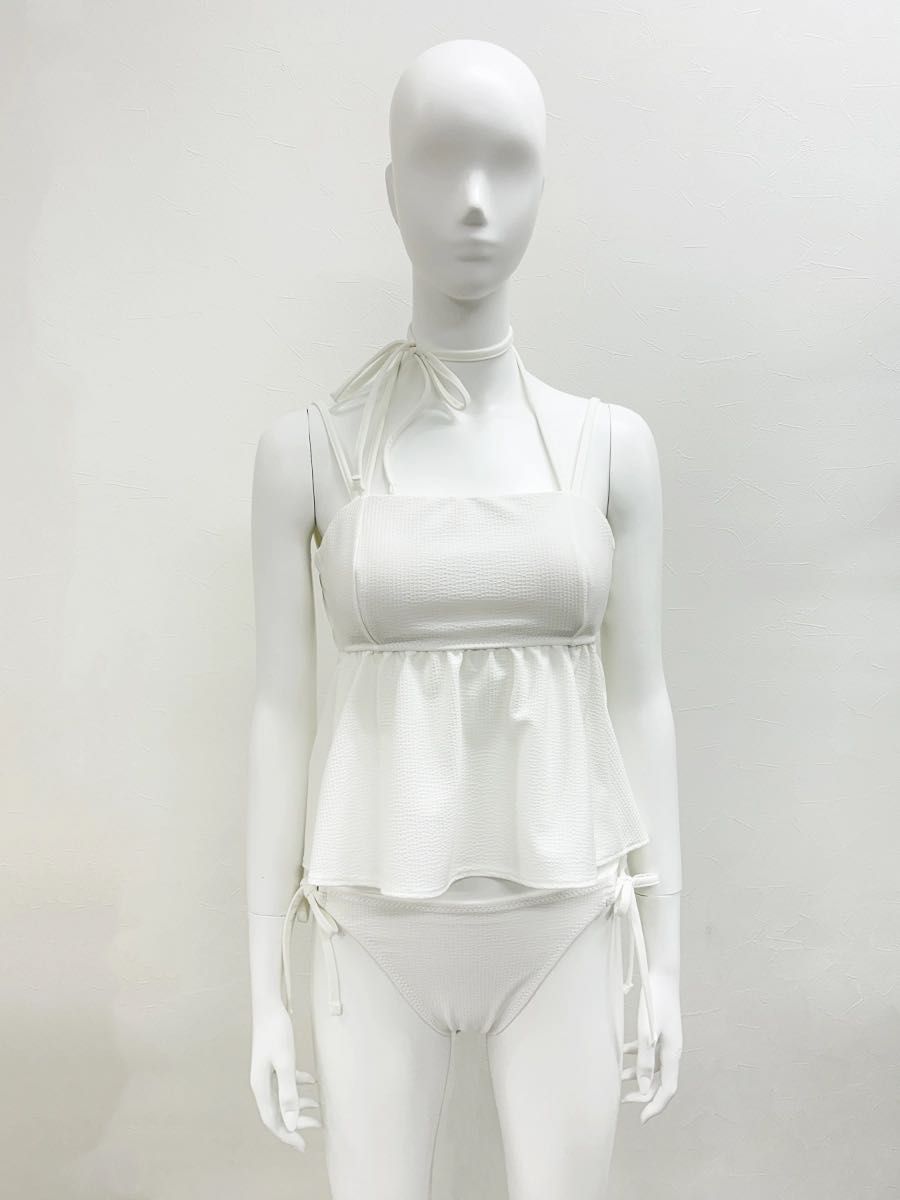 peak&pine 無地チョーカー風リボンベアトップビキニ/ベアキニ　ホワイト チョーカー風がかわいい♥ベアトップ水着 | 藤井大丸店 | PEAK&PINE