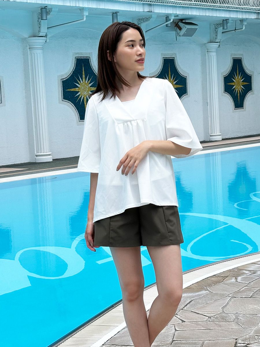 PEAK&PINE／CLEAN CLASS 水着 トップスのみ スイムウェア M レジャー水着【CLEAN CLASS】UVカットフレアノースリーブ水着