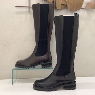 美品】APOM本革ロングブーツ 甘から 23cm サイドゴア
