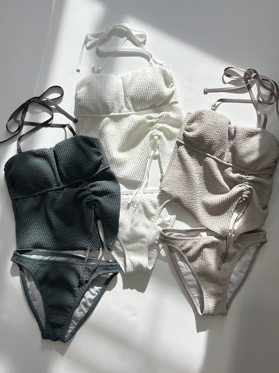 【新品、未使用】PEAK&PINE ワッフルニット素材ベアトップビキニ　9M 柔らかなワッフルニット素材のベアキニ | グランデュオ立川店