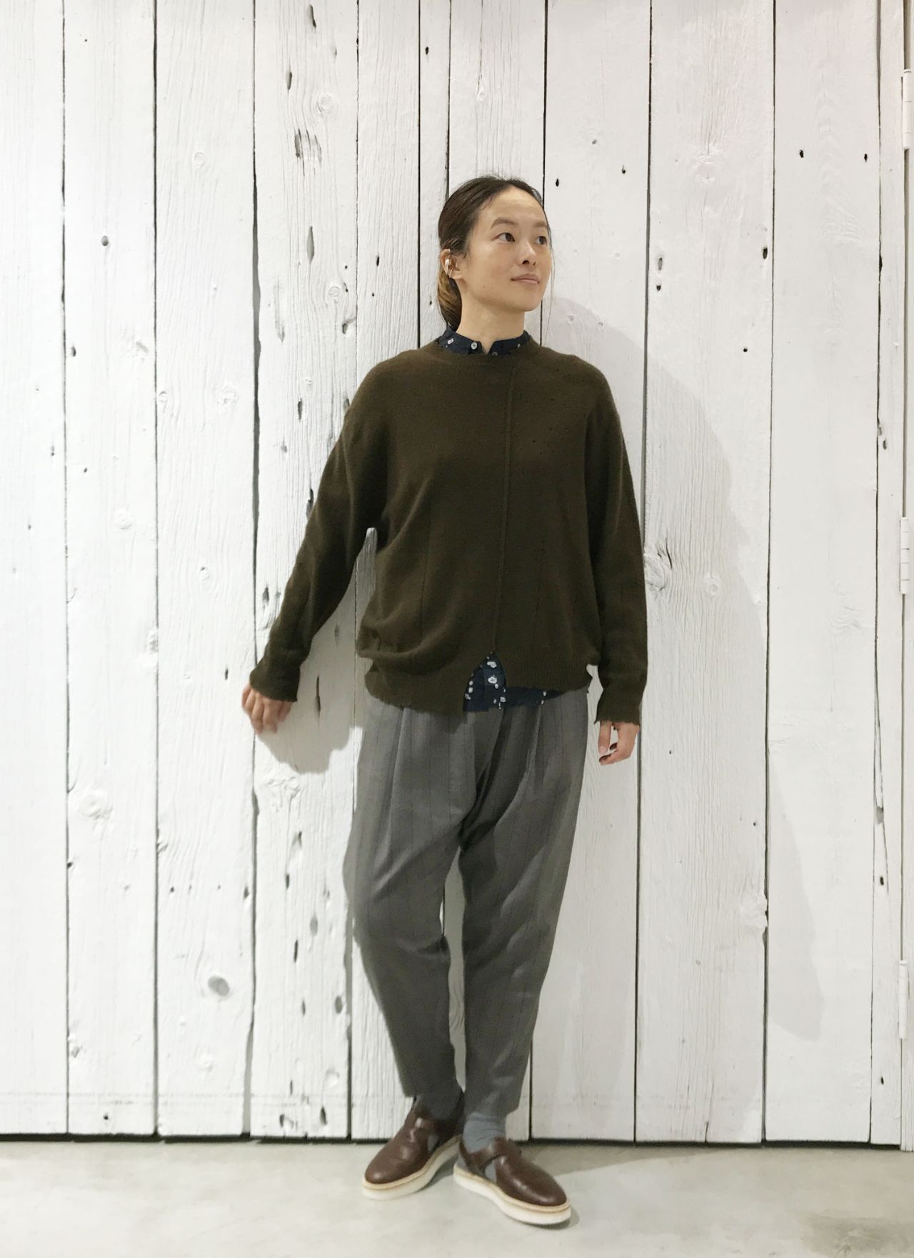 パドカレ　半袖ブラウス　グレー pas de calais 【2024/定価2.9万】パドカレ *コットンプリント