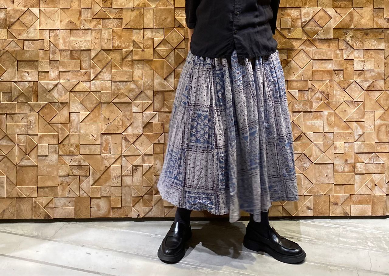 pas de calais パドカレ ブロックプリント ロングスカート PICK UP】ブロックプリント スカート | 東京ミッドタウン店