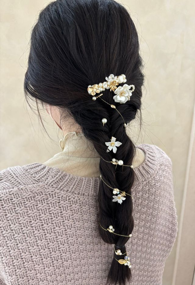 Classy ヘアクリップ ダブル フラワー 花 メタル プレート