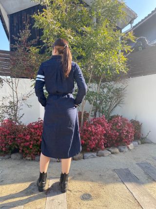 美品 桃太郎ジーンズ 8ozデニムワンピース ウエストリボン M 長袖 美品 桃太郎ジーンズ 8ozデニムワンピース ウエストリボン M