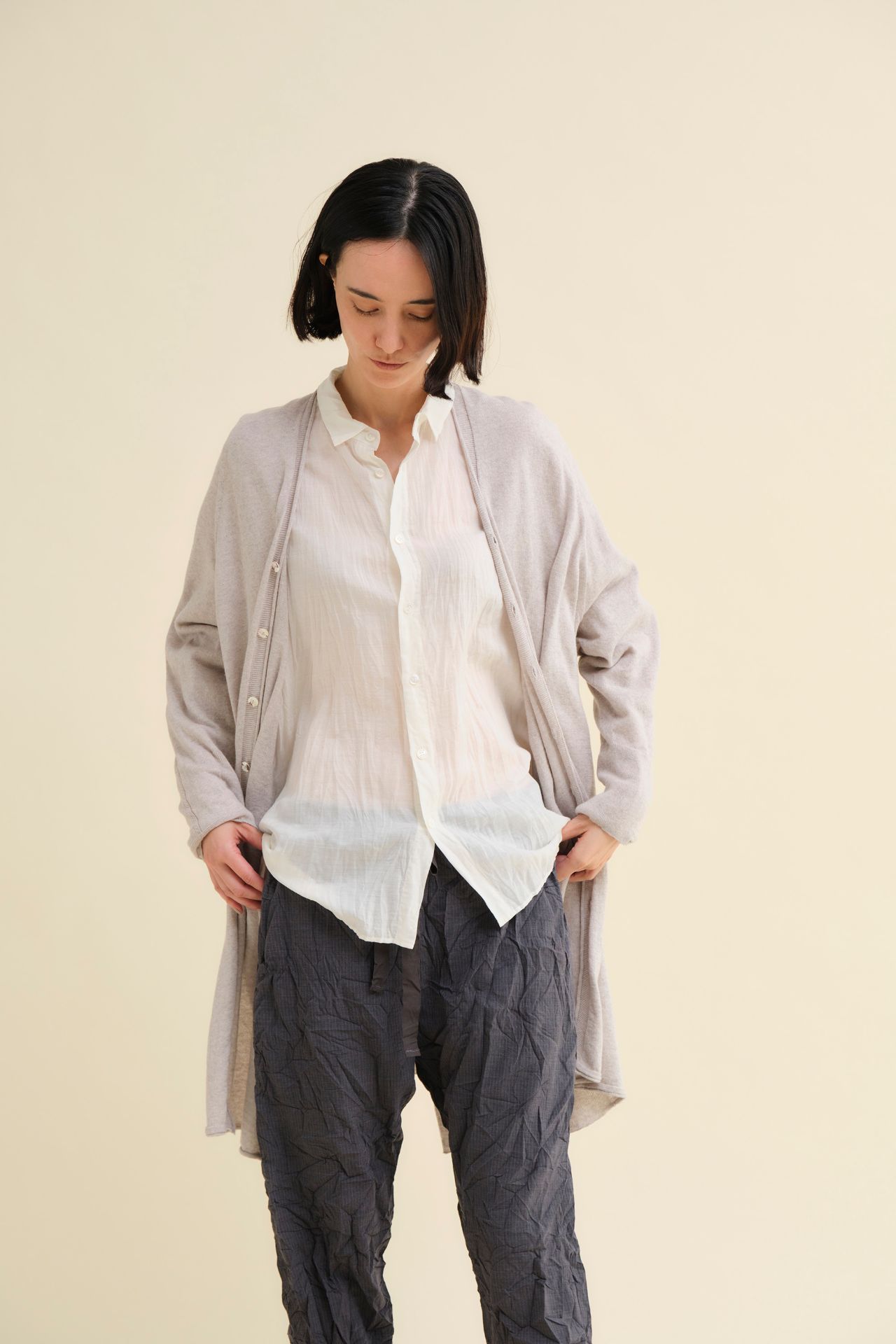 パドカレ pas de calais 麻 リネンニット ロングジレ