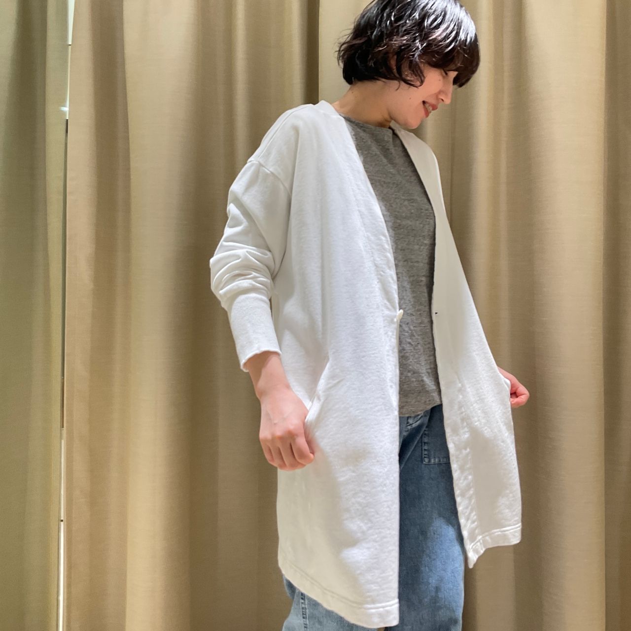 pas de calais パドカレ リネン切替ロングカーディガン バイカラー pas de calais 入荷予定商品 | select shop M.K.C