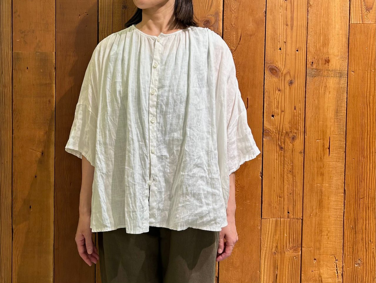 pas de calais パドカレ　ノルマンディリネンロングブラウス　36 pas de calais パドカレ ノルマンディリネンロングブラウス 36