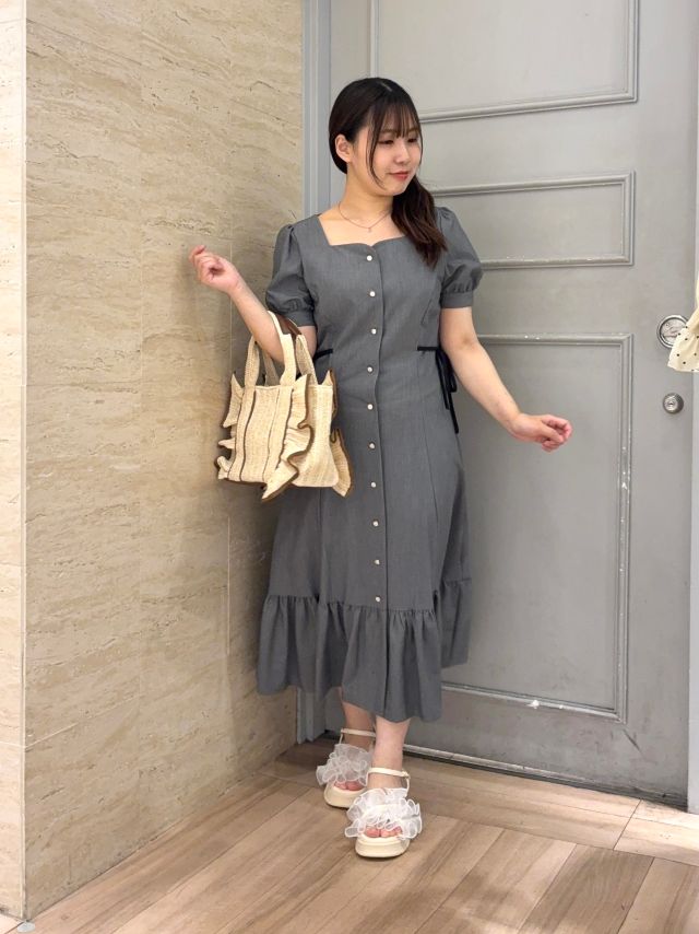 サイドリボン裾切替ワンピース