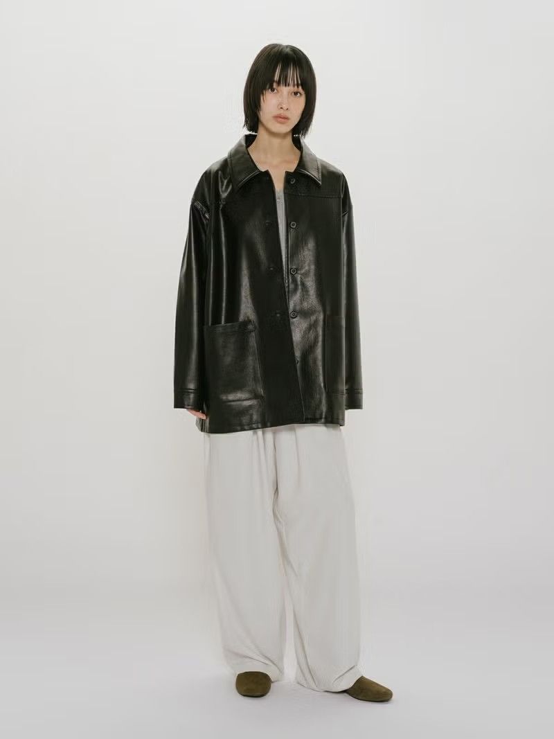 MIDIUMISOLID for Ladies シンセティックレザーオーバーサイズブルゾン