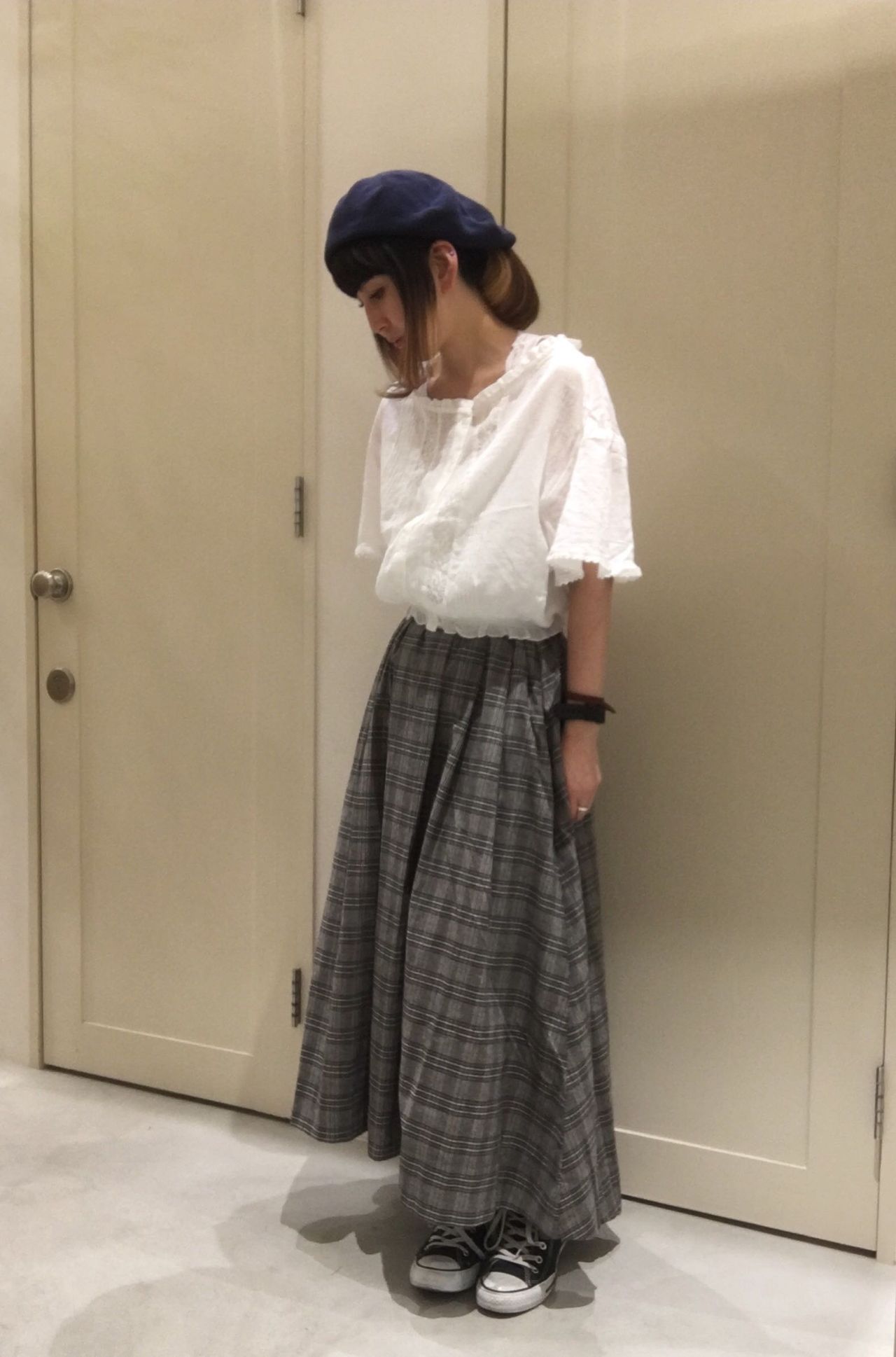 レース切替フレア袖ブラウス グレンチェックバックロングスカート 阪急西宮ガーデンズ店 W Closet公式通販 ダブルクローゼット