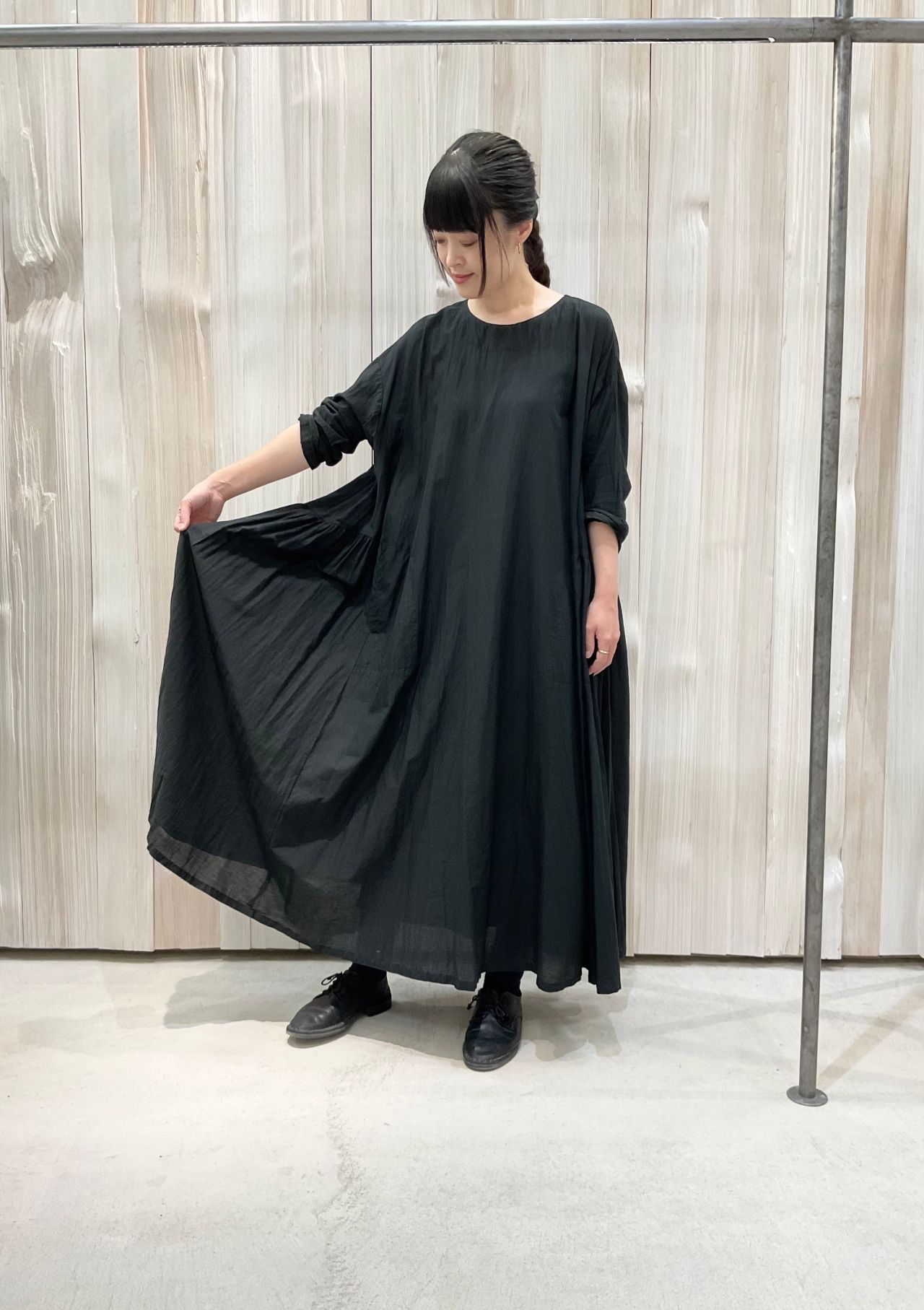 Pilika✨パドカレ pas de calais コットンギャザーワンピ 美品✨pas de calaisパドカレコットンギャザーロングワンピース 36