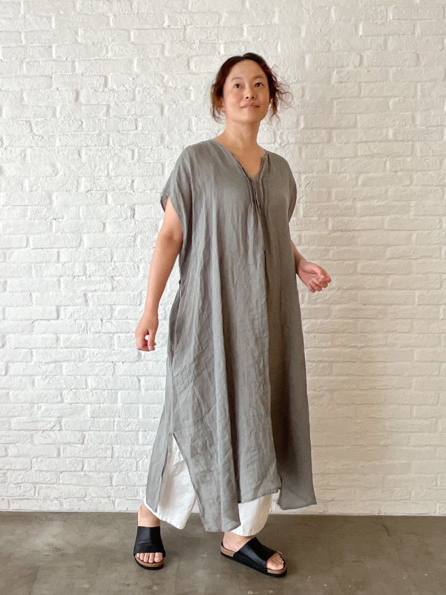美品★25年SS★パドカレ　ワンピース　チュニック　ヘンプ　麻　ドレス 美品☆25年SS☆パドカレ ワンピース チュニック ヘンプ 麻