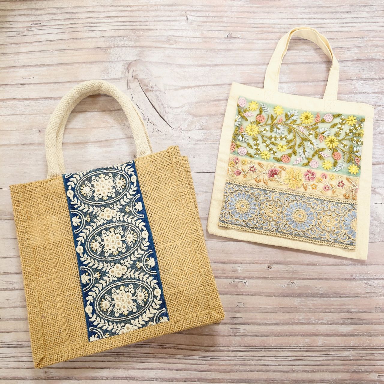 ヌビバック　トートバック　インド刺繍リボン 3日以内に発送可能】インド刺繍リボンのヌビトートバッグ トート