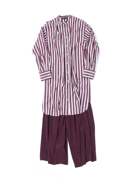 stripe mao collar shirt OP / wide tucked PT - mizuiro ind 2017 AW collection