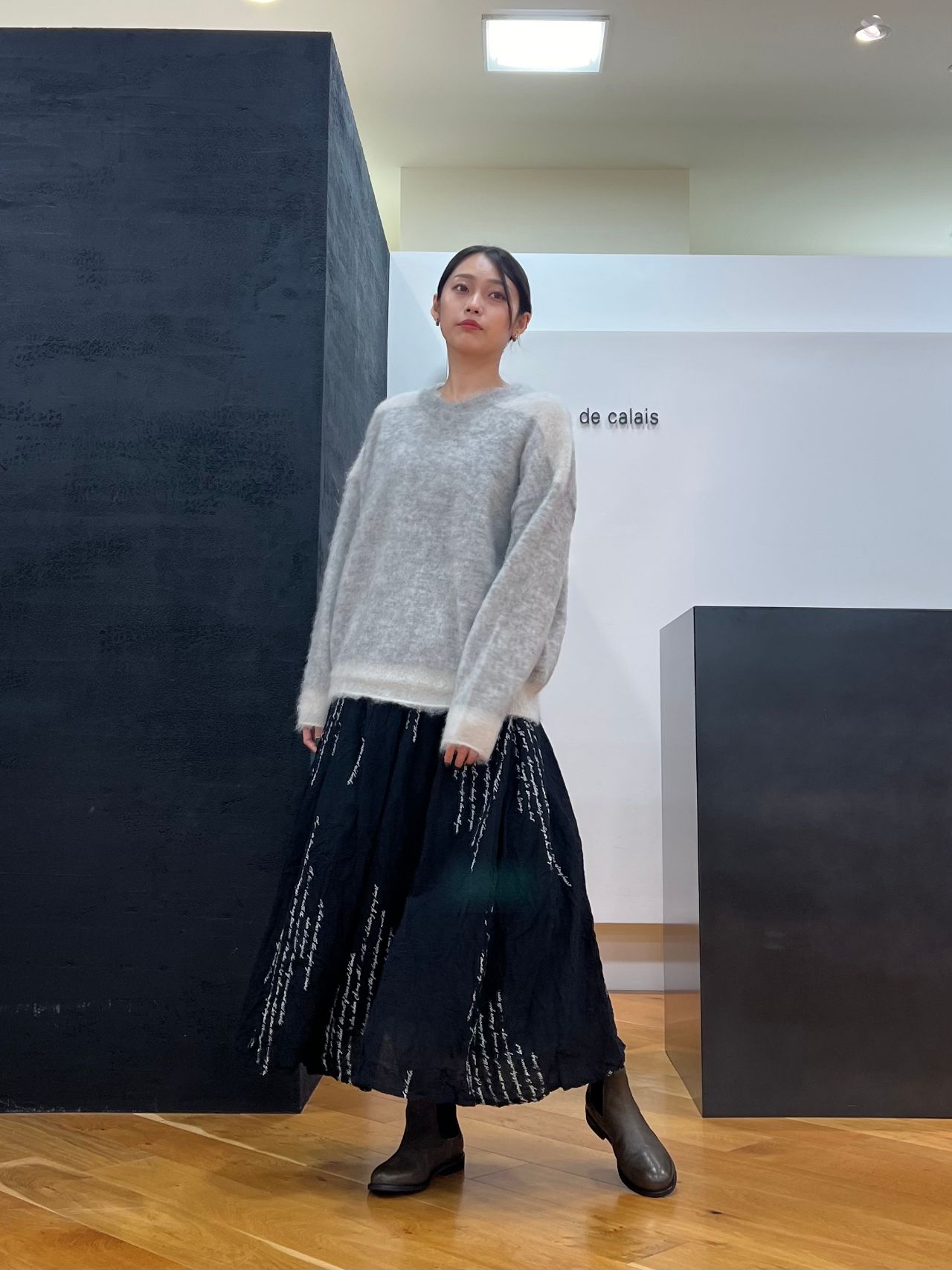 pas de calaisパドカレLove letter print スカート スナップ詳細