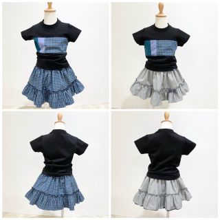 ファミリア シャンブレー チェック スカート リバーシブル 美品 90 ファミリア シャンブレー チェック スカート リバーシブル 美品