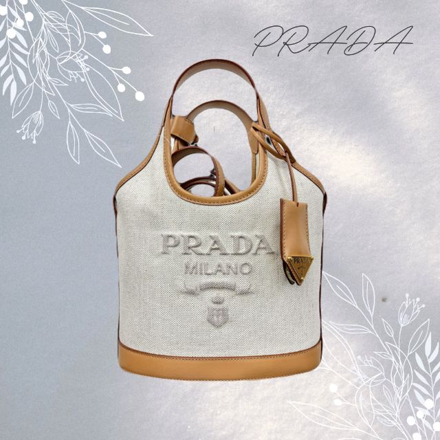 プラダ PRADA リネンブレンド+レザー ミニバックルバッグ 1BE074