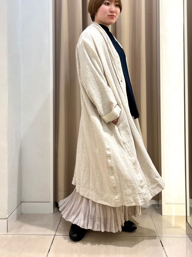 パドカレ Pas de Calais リネンストライプカーディガン ロング 着回しコーディネート】リネン先染めストライプ ワンピース