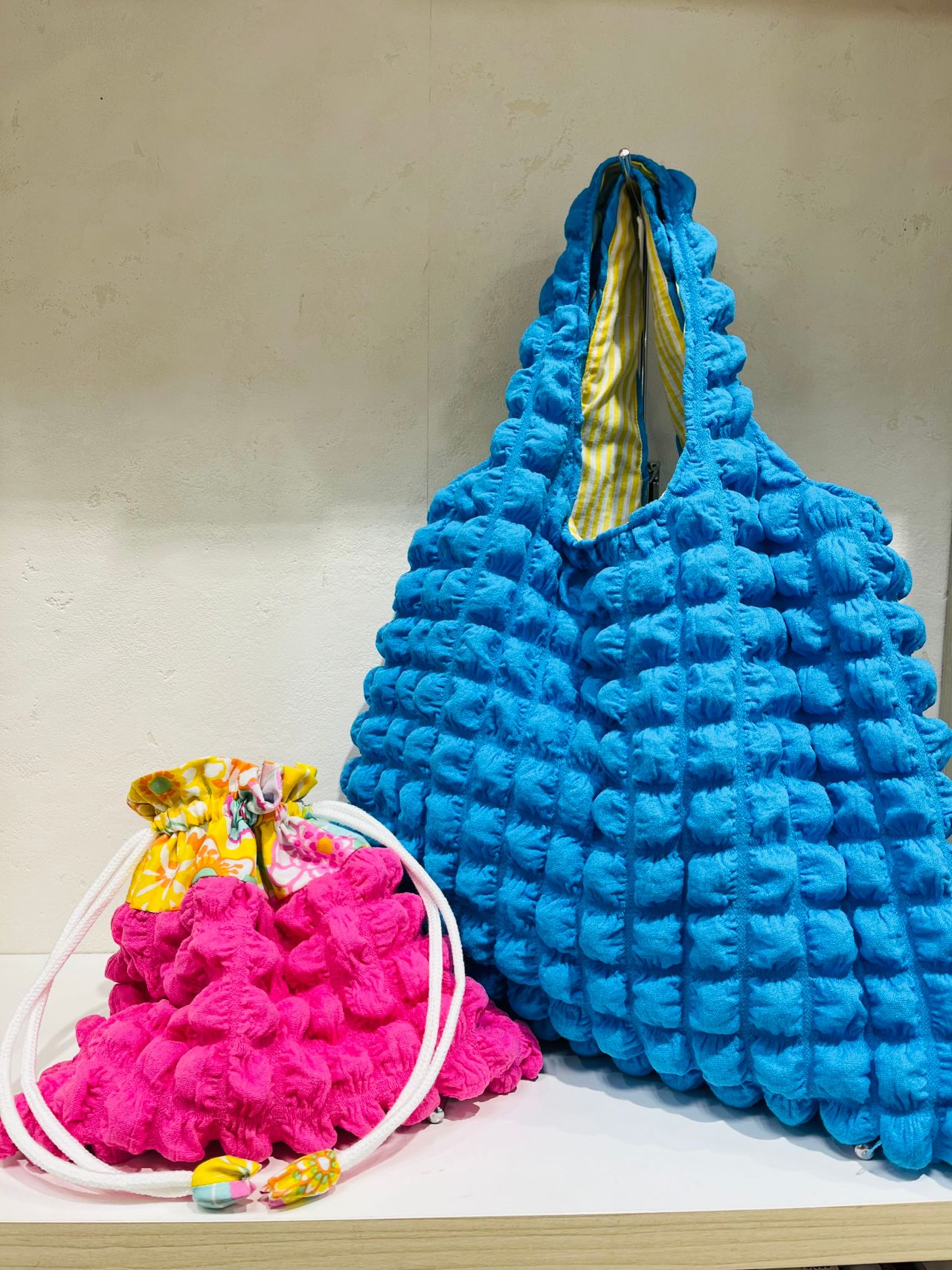 ミニ巾着袋 2個セット ワッフル模様巾着 ハンドメイド かぎ針