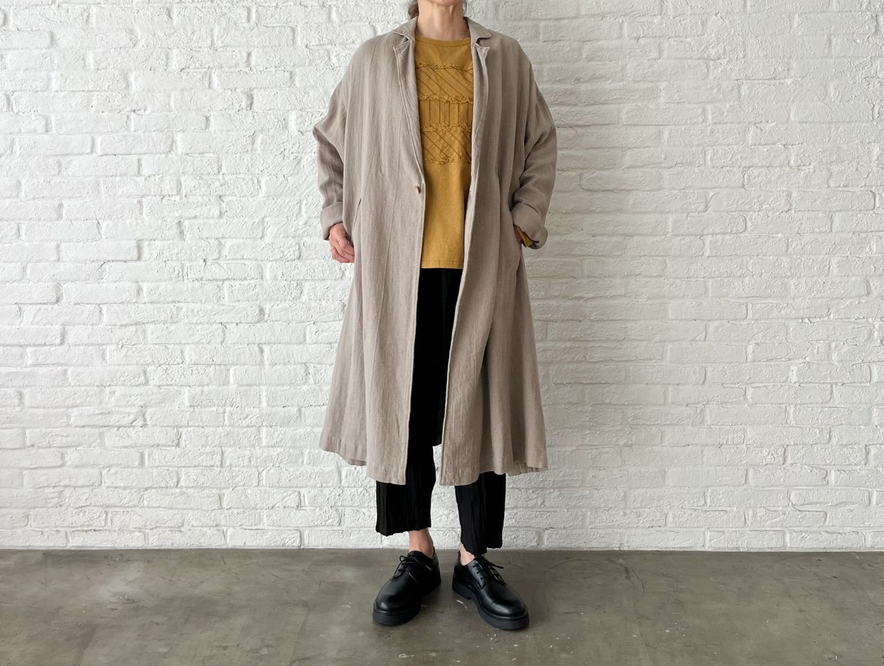 先染めコットンリネンカルゼ コート | pas de calais Online | pas de