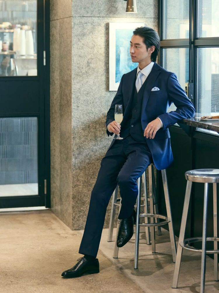 スーツカンパニー ビジネス・フォーマル兼用3ピース ダークネイビー 高級ライン 楽天市場】メンズ スーツ 3ピース スリーピース ベスト付き