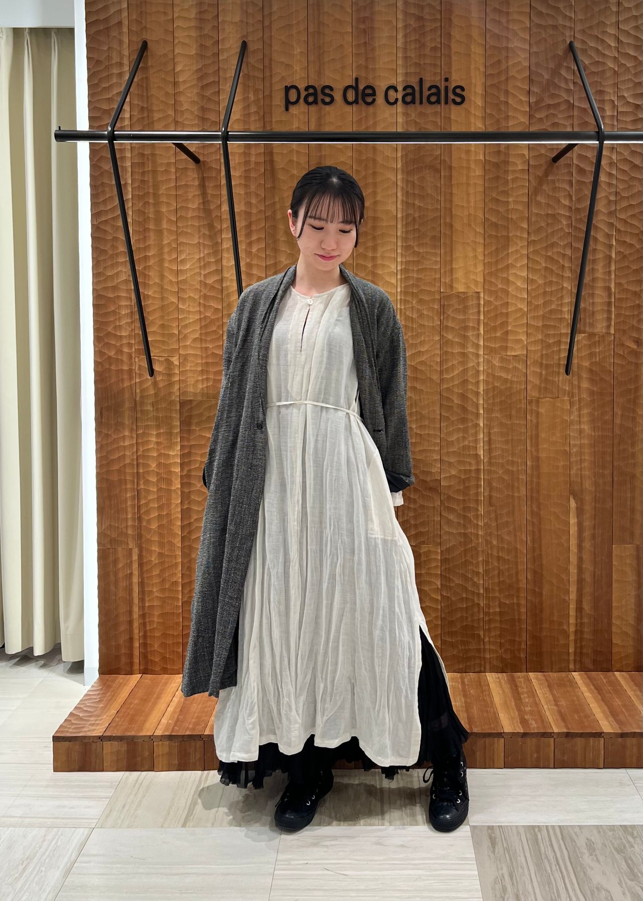 美品 パドカレpas de calais リネン ロング ガウンコート アウター