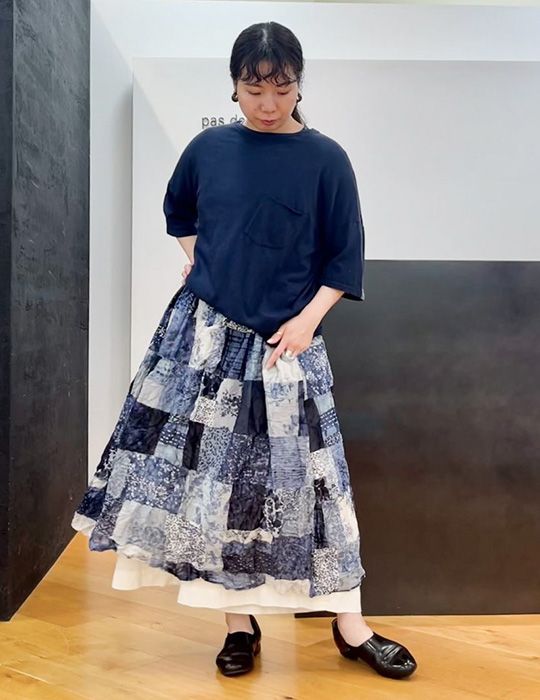 美品 pas de calais パドカレ パッチワークワンピース　コート パッチワーク風プリント ワンピース | pas de calais Online