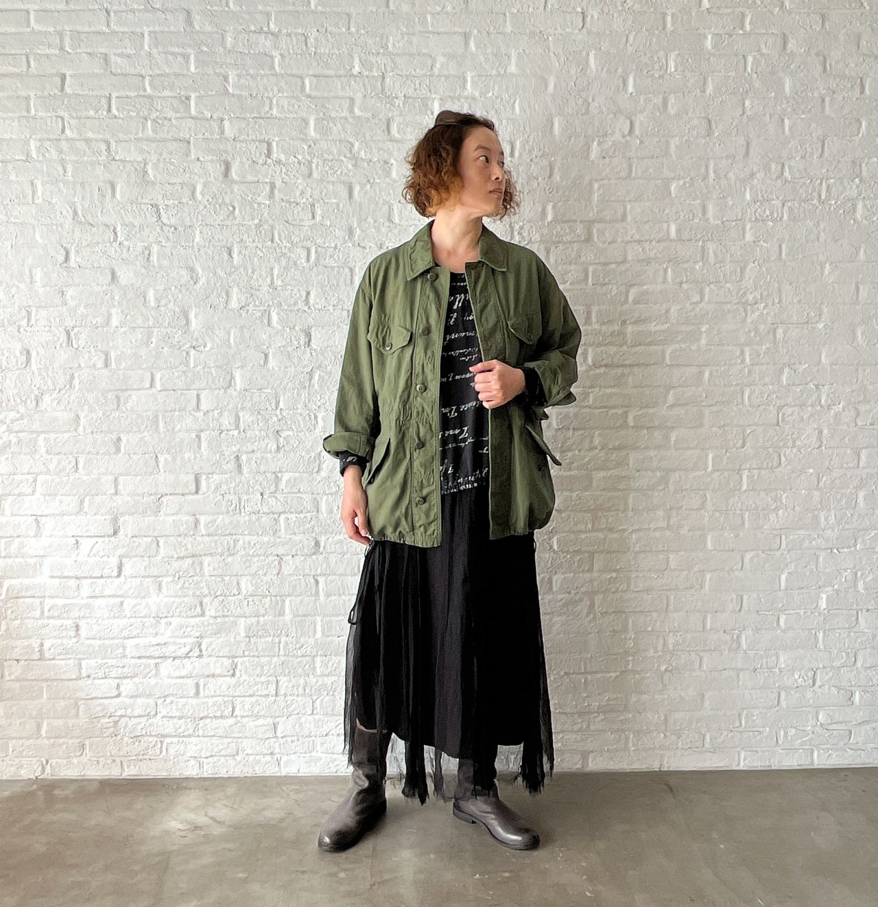 【pas de calais】パドカレ藍染プリント 長袖カットソー ゆったり Love letter print天竺 ドローストリングプルオーバー | pas de