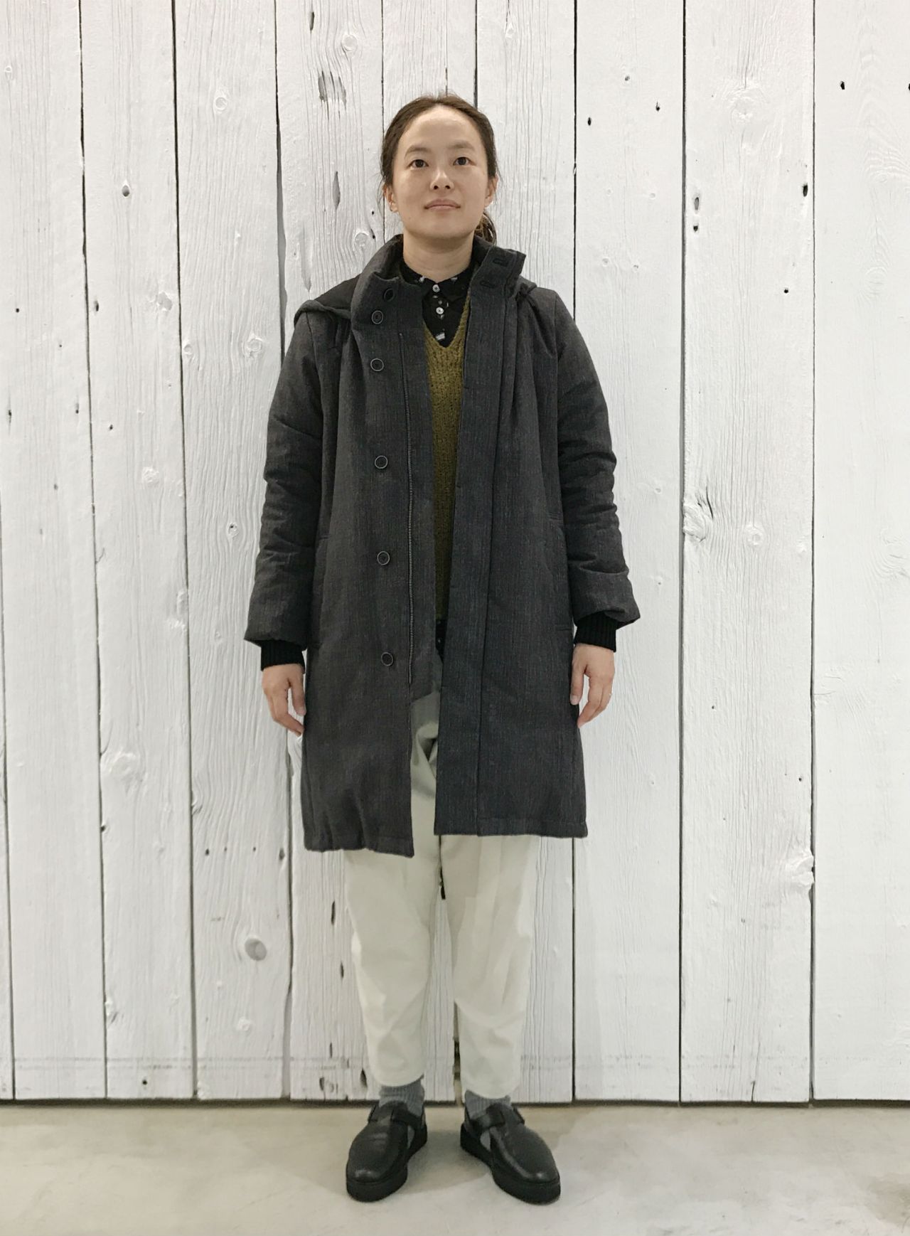 pas de calais ウールリネンアルパカ混 コート カーキ系 38