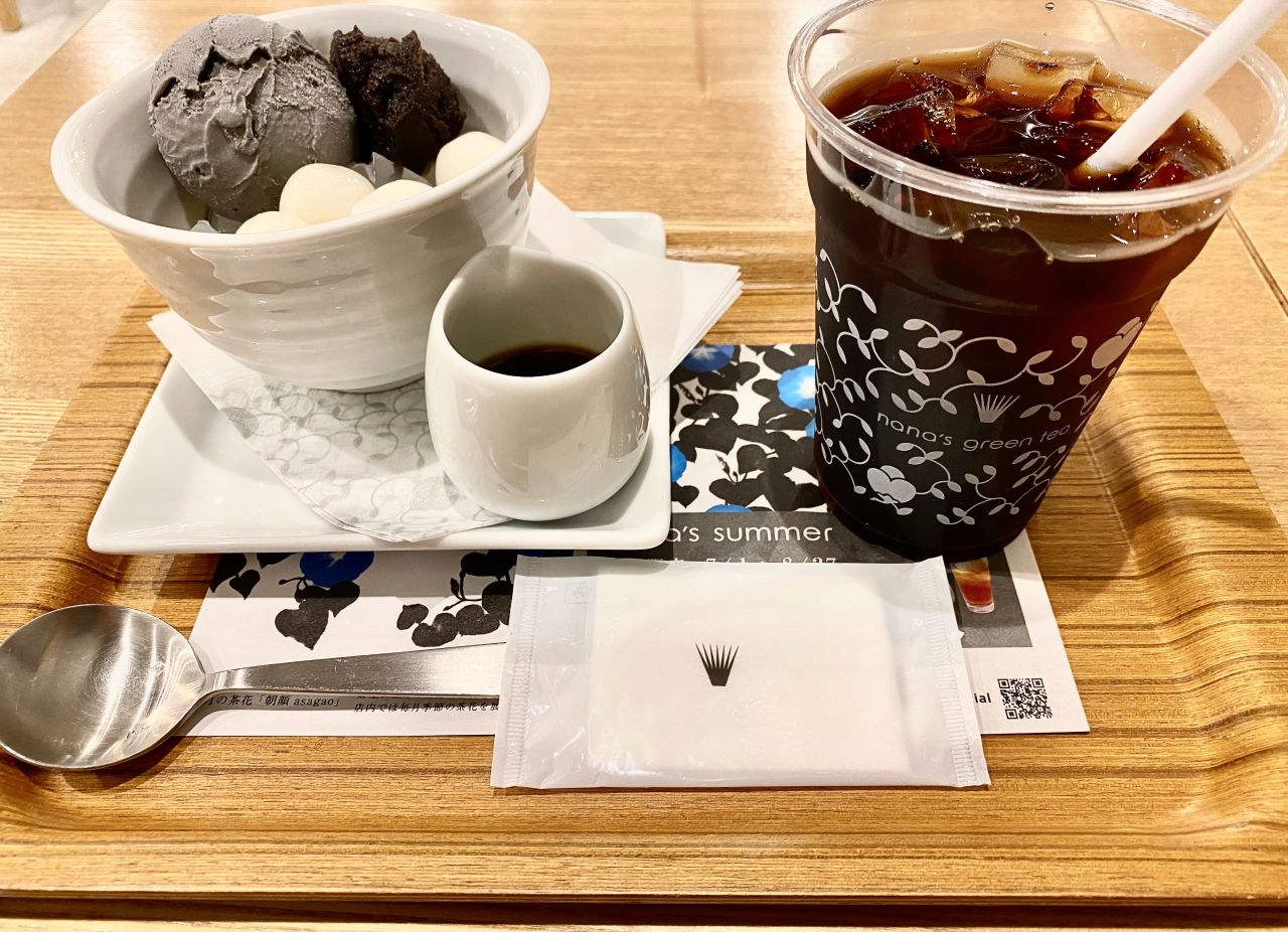 ひんやり⭐︎クリームあんみつ｜ナナズグリーンティー アミュプラザ