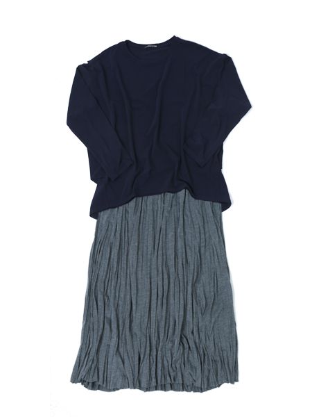 crew neck cocoon P/O / washer pleats long SK - mizuiro ind 2017 AW collection