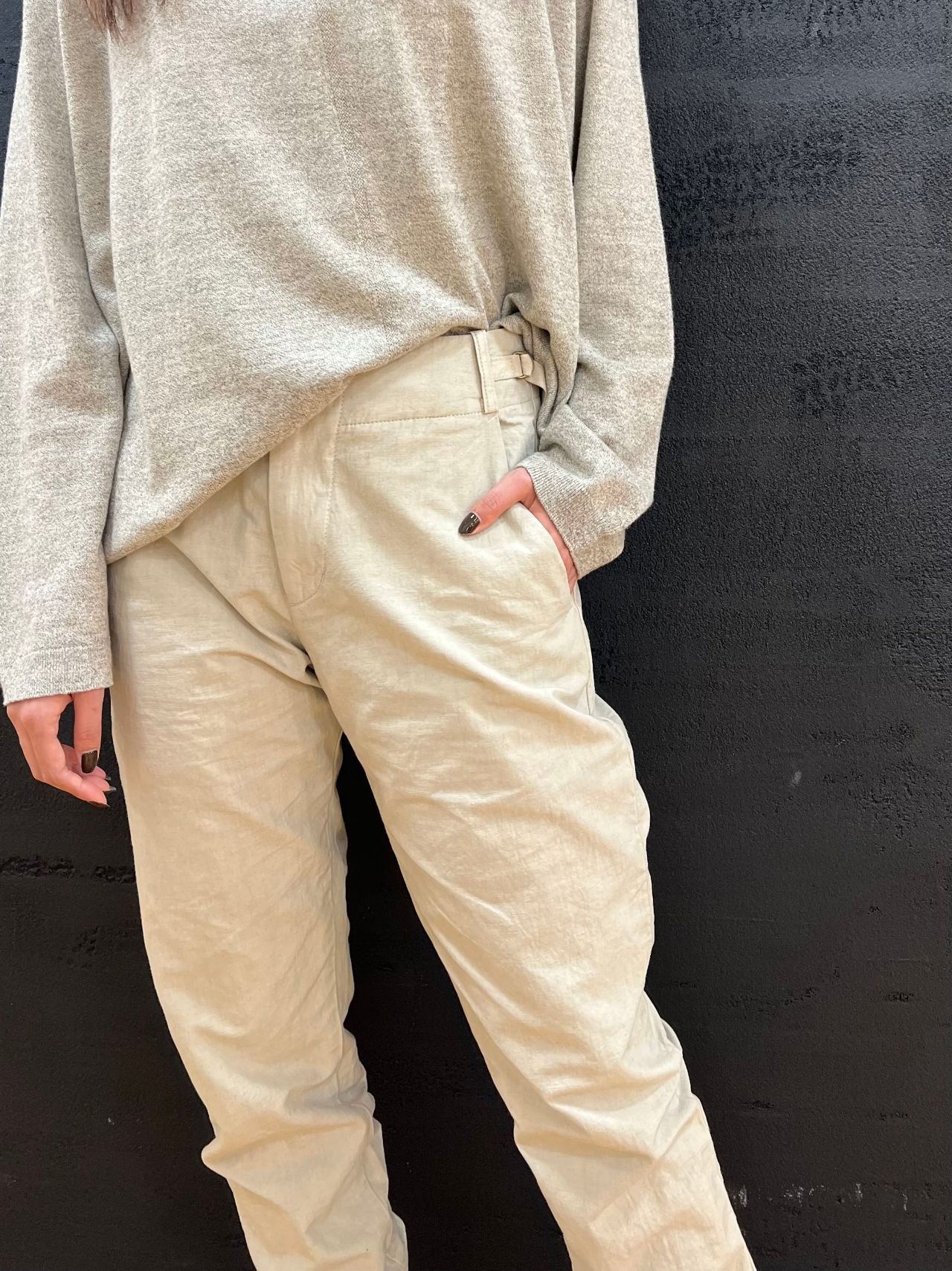 pas de calais】綿麻ツイルテーパードパンツ