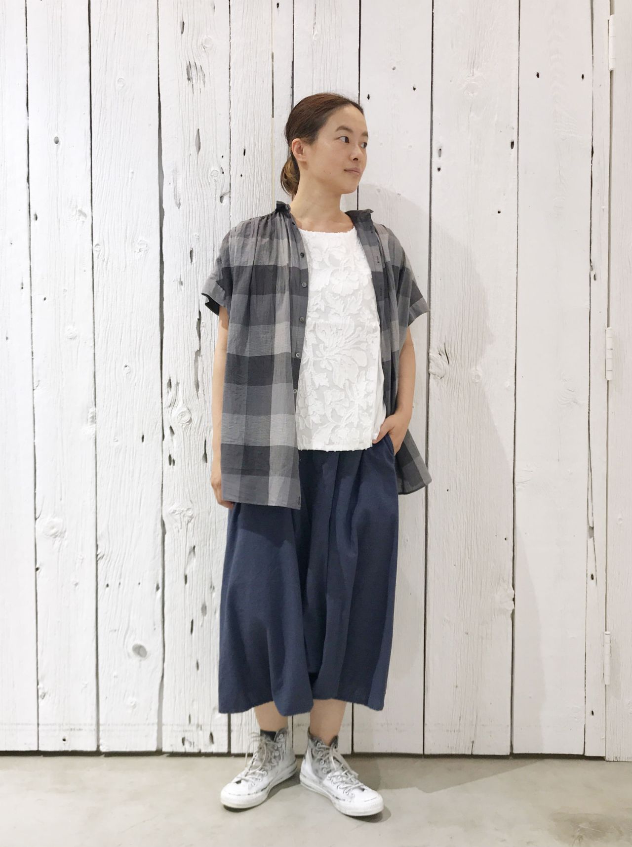 pas de calais パドカレ リネン混　 チェックシャツ 羽織り36 pas de calais パドカレ リネン混 チェックシャツ 羽織り36