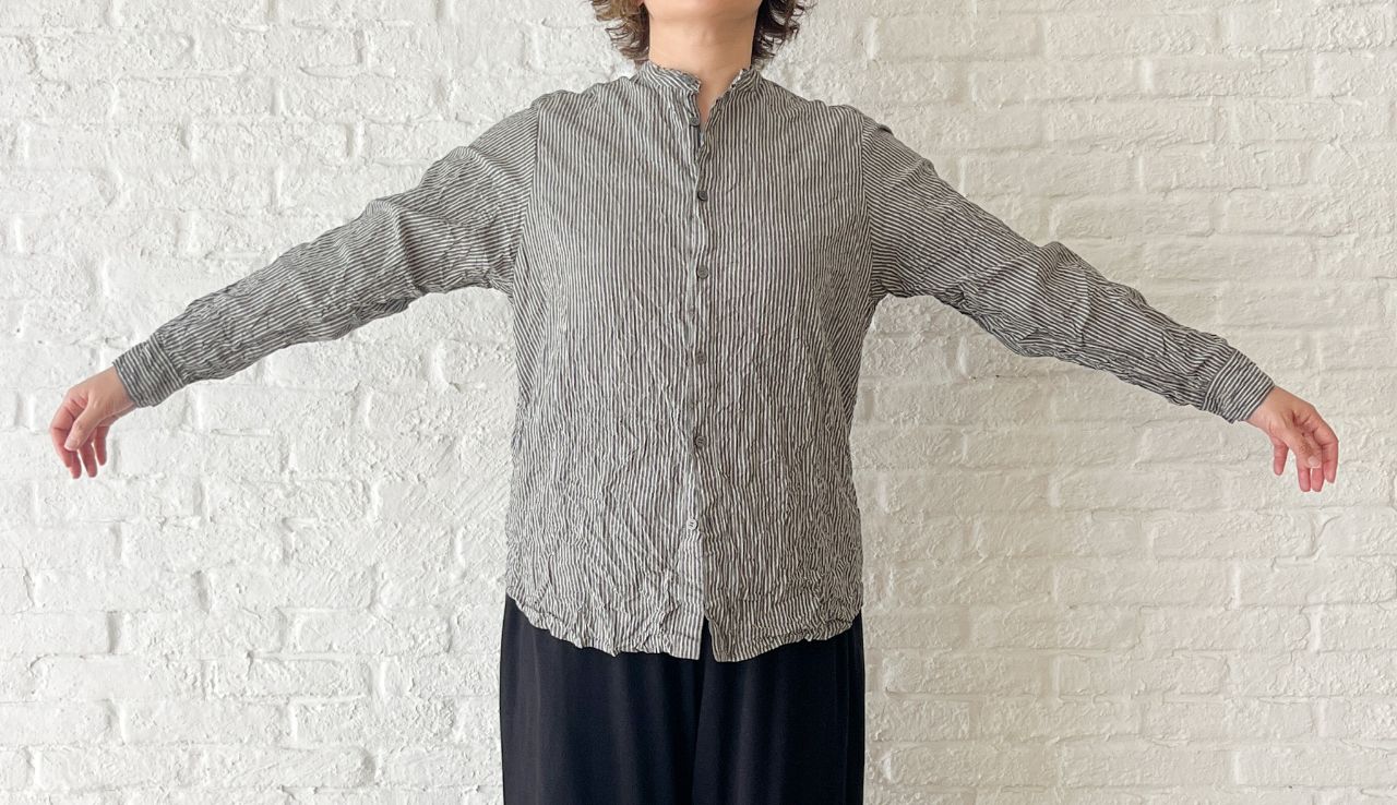 【美品】⭐️パドカレ pas de calais⭐️綿麻スラブローンブラウス 再入荷》綿麻ストライプ シャツブラウス | pas de calais Online