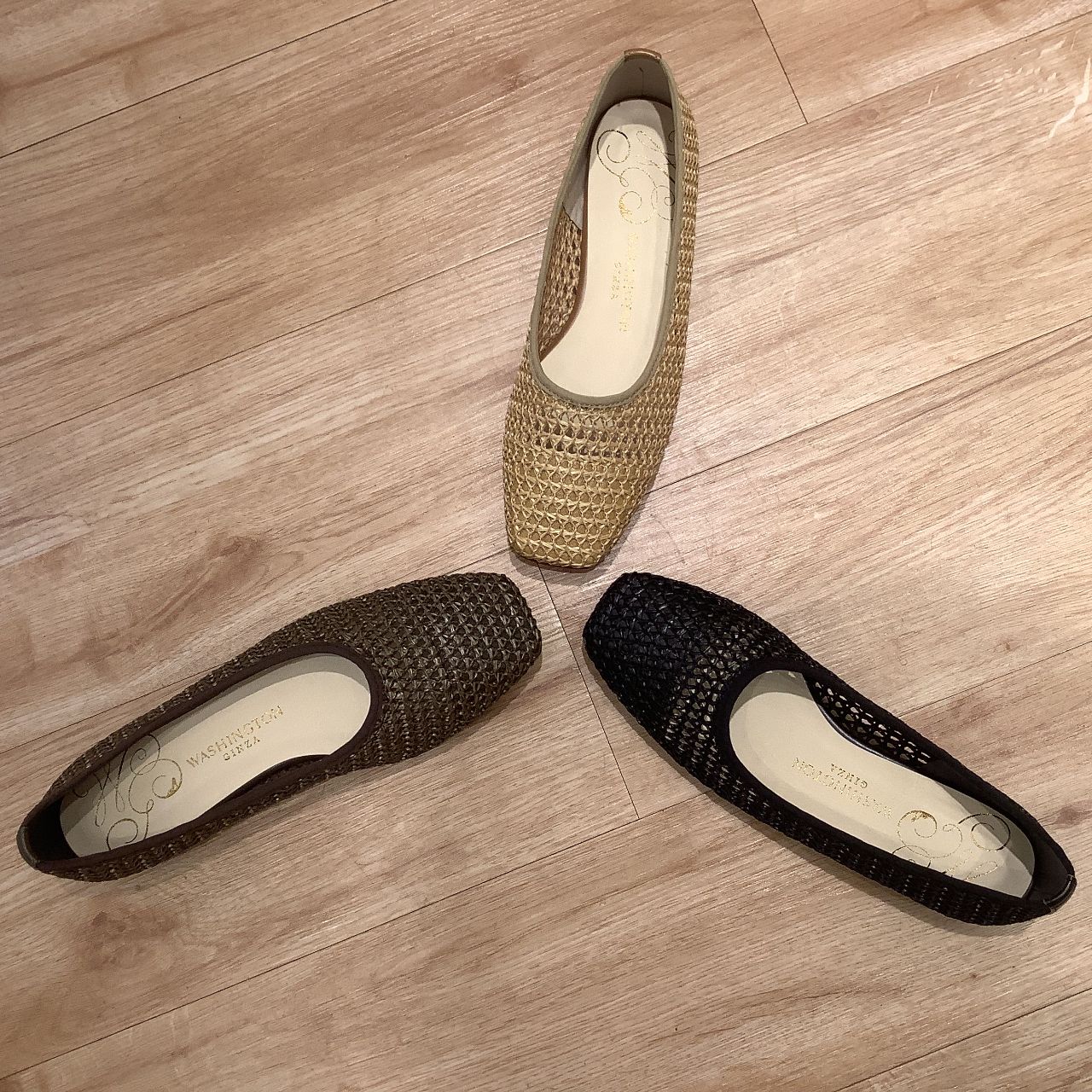 銀座Washington メッシュフラットシューズ 伸縮 黒×銀ラメ 新品 WASHINGTON グリッターバレエシューズ|銀座ワシントン 公式サイト