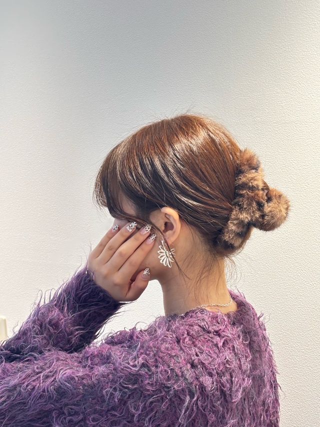 ハンドメイド♡♡ファーバンスクリップ♡Fancyパープルギンガム ハンドメイド♡♡ファーバンスクリップ♡Fancyパープルギンガム