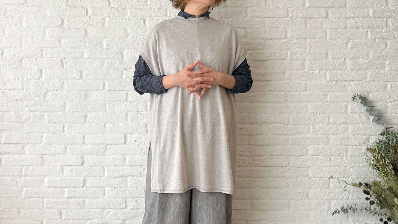 着回しコーディネート》コットンリネン綾ストレッチ サルエル