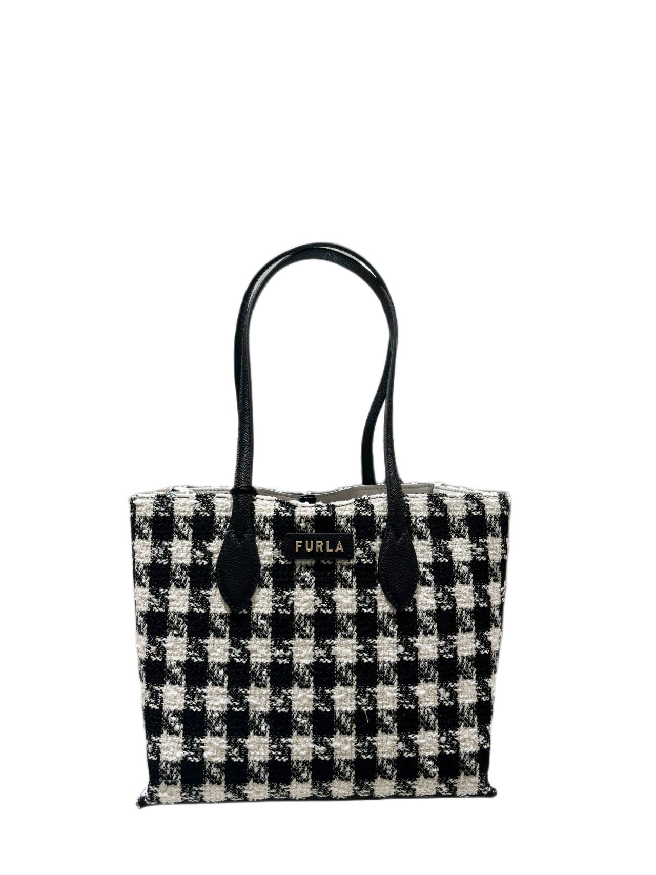FURFUR ラフィアトートバッグ ブラックギンガムチェック FURFUR ラフィアロゴトートバッグ ブラックギンガムチェック