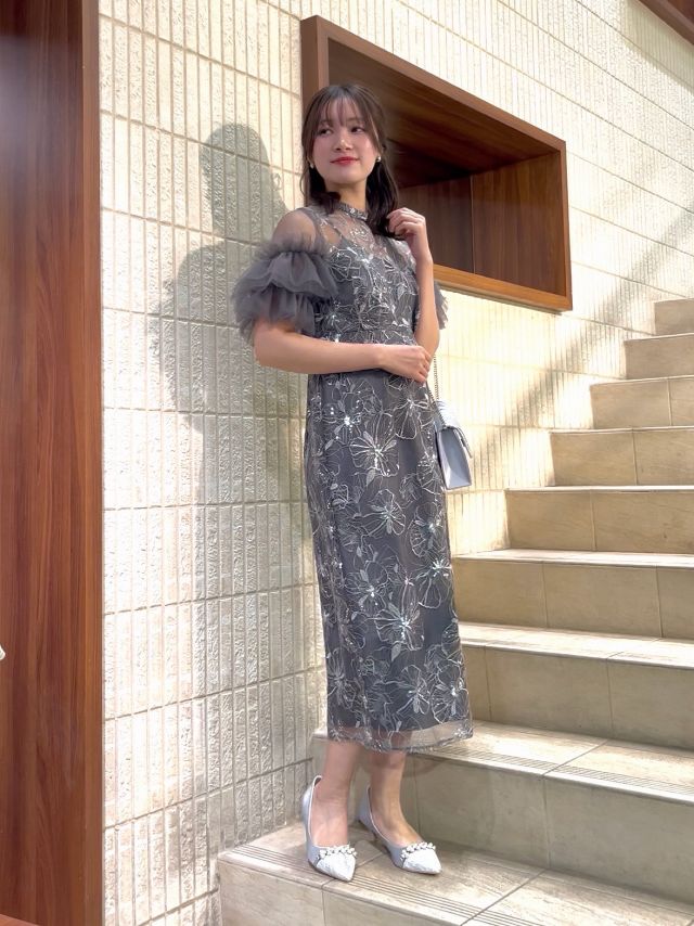 新品☆アドリアナパペル☆宮廷アイビー蔦スパンコール刺繍チュールレースドレス演奏会 スパンコール刺繍レースドレス