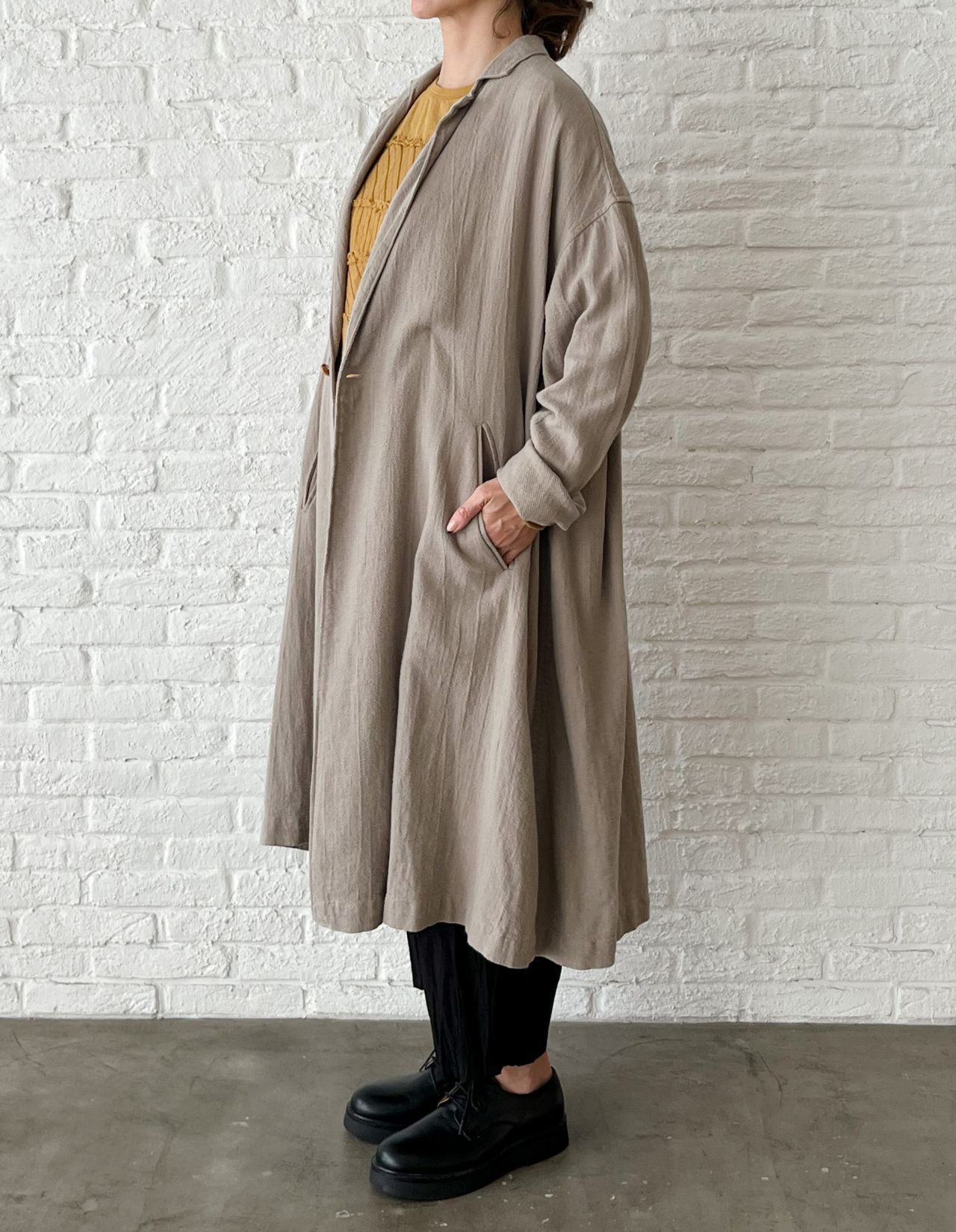 先染めコットンリネンカルゼ コート | pas de calais Online | pas de