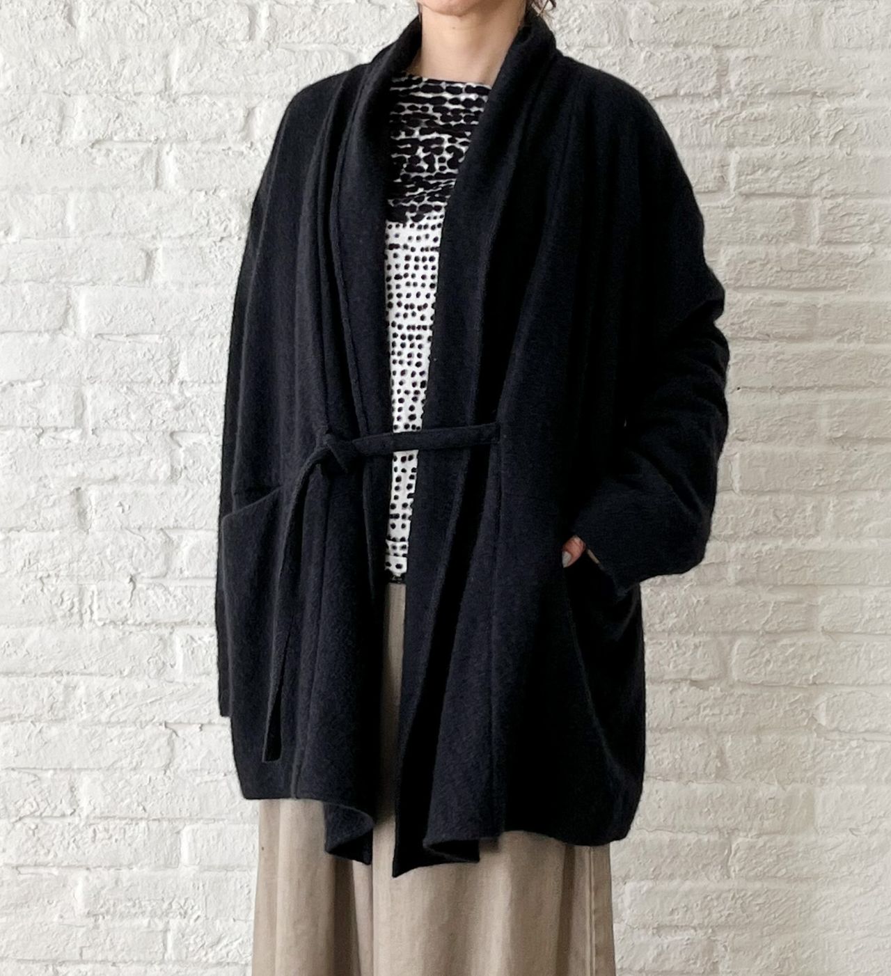 【pas de calais】パドカレ藍染プリント 長袖カットソー ゆったり 25th】ぼかしドットプリント 長袖プルオーバー | pas de calais