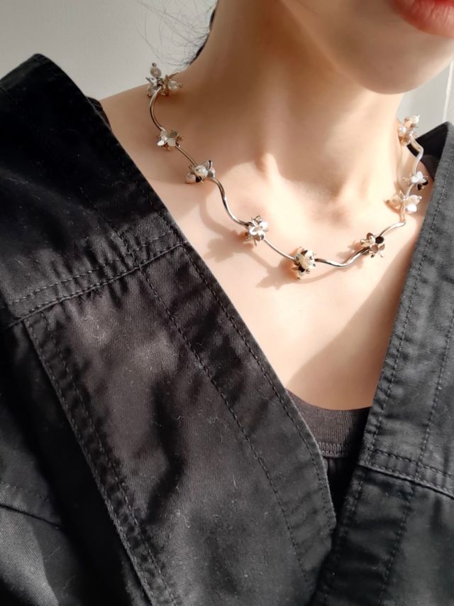 パール フラワーデザイン ネックレス N-334) アクリルフラワーネックレス | ビーズ・パーツなどの