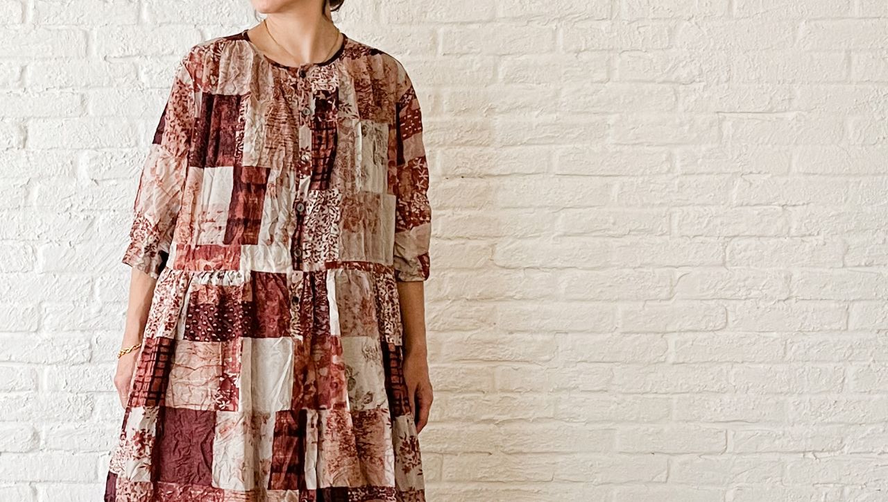 美品 パドカレ 洗える パッチワークワンピース シルク 綿 レース フリル 美品 パドカレ 洗える パッチワークワンピース シルク 綿 レース